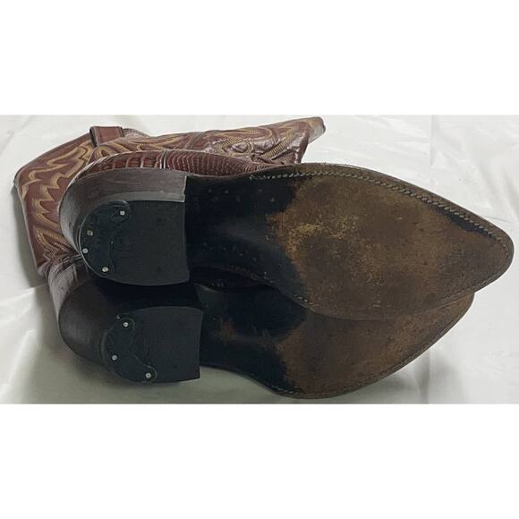 Vintage JUSTIN 8479 Brown Cowboy / Western Leather / Lizard Boots Size 8 1/2 D main image 16
